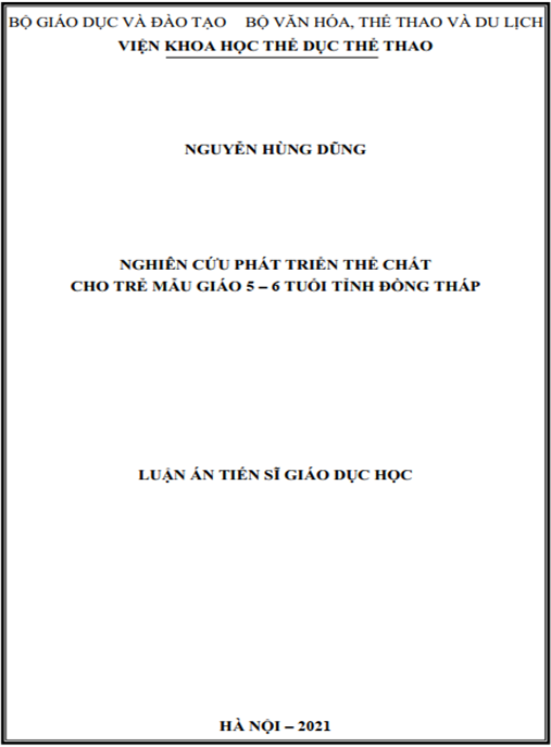 Luận án –  Nghiên cứu phát triển thể chất cho trẻ mẫu giáo 5 – 6 tuổi tỉnh Đồng Tháp
