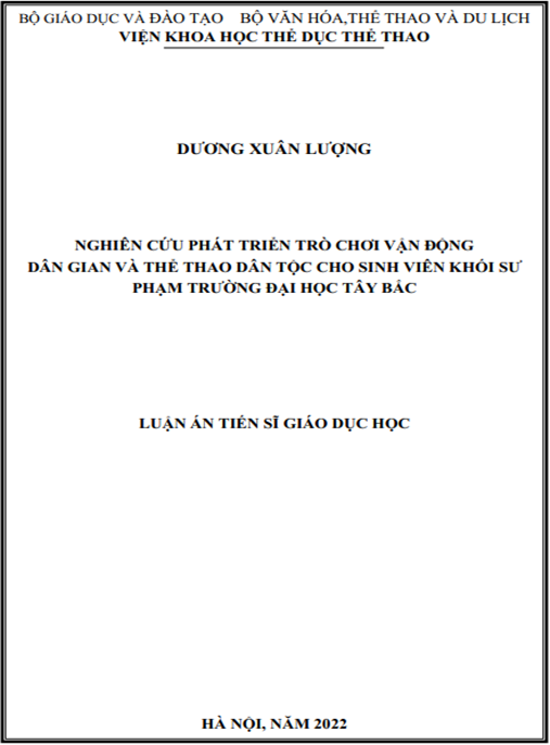 Luận án –  Nghiên cứu phát triển trò chơi vận động dân gian và thể thao dân tộc cho sinh viên khối sư phạm trường Đại học Tây Bắc