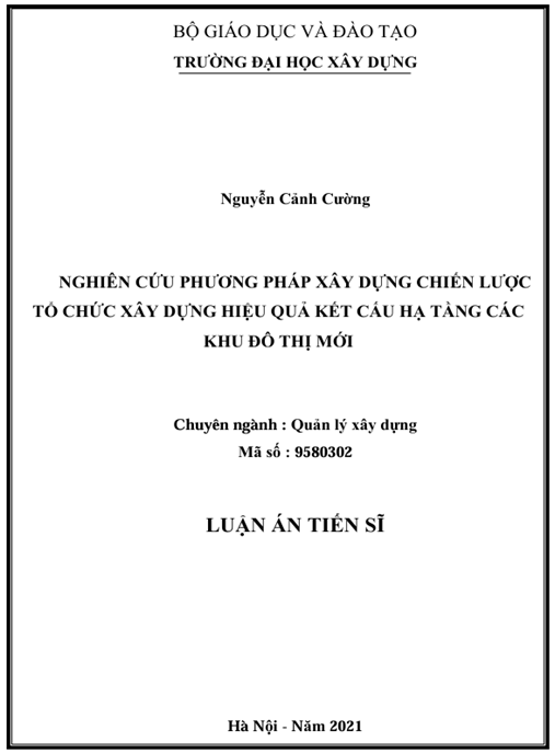 Luận án Nghiên cứu phương pháp xây dựng chiến lược tổ chức xây dựng hiệu quả kết cấu hạ tầng các khu đô thị mới