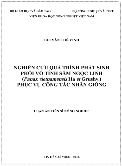 Luận án Nghiên cứu quá trình phát sinh phôi vô tính sâm Ngọc Linh (Panax vietnamensis Ha et Grushv.) phục vụ công tác nhân giống
