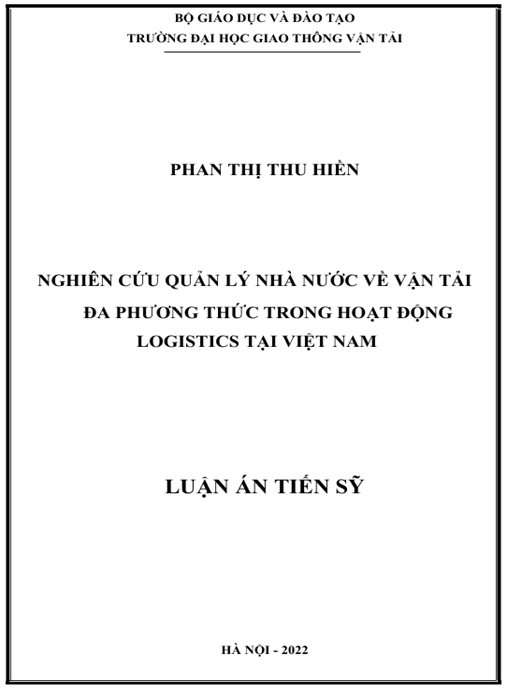Luận án – Nghiên cứu quản lý nhà nước về vận tải đa phương thức trong hoạt động logistics tại Việt Nam