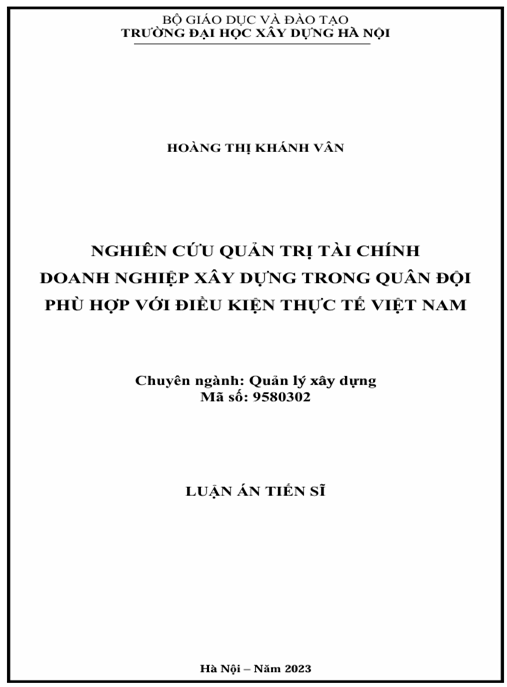 Luận án – Nghiên cứu quản trị tài chính doanh nghiệp xây dựng trong quân đội phù hợp với điều kiện thực tế Việt Nam