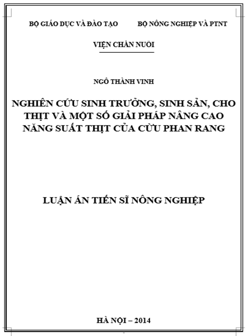 Luận án Nghiên cứu sinh trưởng, sinh sản, cho thịt và một số giải pháp nâng cao năng suất thịt của cừu Phan Rang