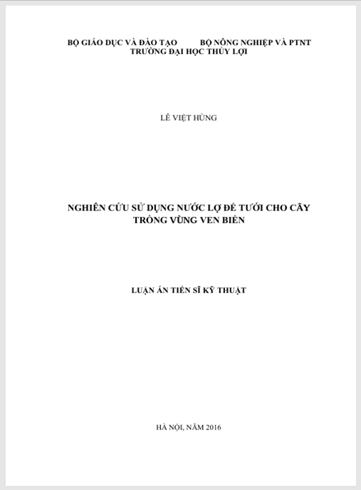 Luận án Nghiên cứu sử dụng nước lợ để tưới cho cây trồng vùng ven biển