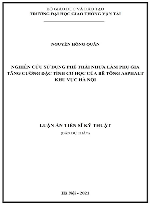 Luận án – Nghiên cứu sử dụng phế thải nhựa làm phụ gia tăng cường đặc tính cơ học của bê tông asphalt khu vực Hà Nội