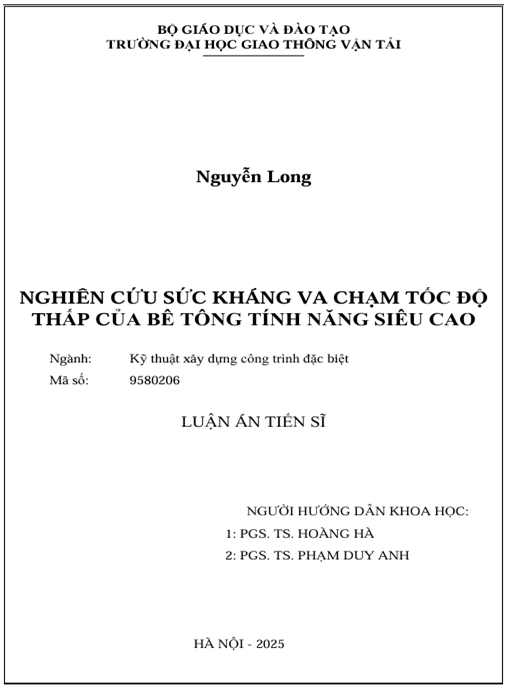 Luận án – Nghiên cứu sức kháng va chạm tốc độ thấp của bê tông tính năng siêu cao
