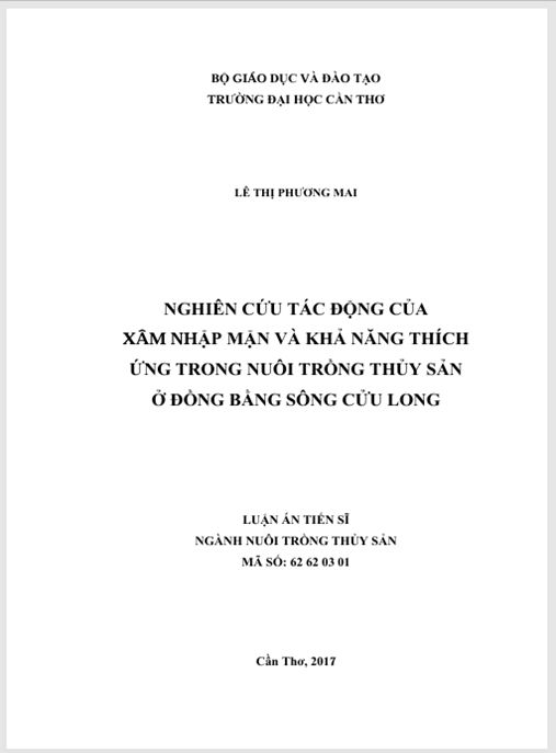Luận án Nghiên cứu tác động của xâm nhập mặn và khả năng thích ứng trong nuôi trồng Thủy sản ở Đồng Bằng Sông Cửu Long
