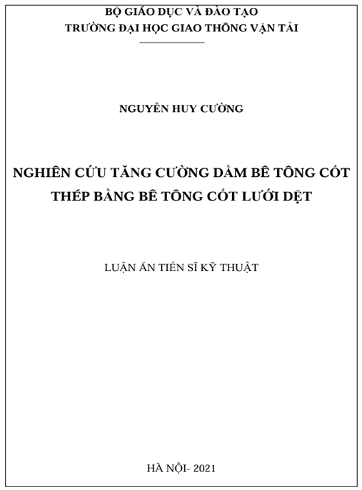 Luận án – Nghiên cứu tăng cường dầm bê tông cốt thép bằng bê tông cốt lưới dệt