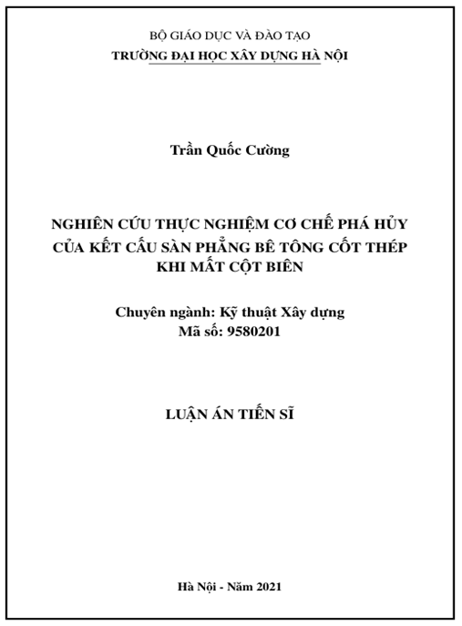 Luận án – Nghiên cứu thực nghiệm cơ chế phá hủy của kết cấu sàn phẳng bê tông cốt thép khi mất cột biên