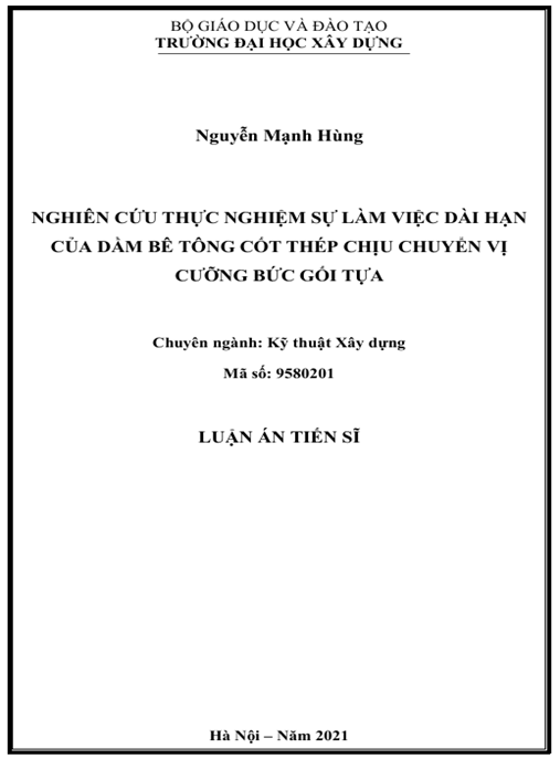 Luận án Nghiên cứu thực nghiệm sự làm việc dài hạn của dầm bê tông cốt thép chịu chuyển vị cưỡng bức gối tựa