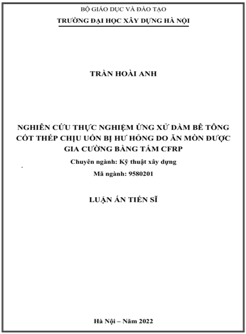 Luận án –  Nghiên cứu thực nghiệm ứng xử dầm bê tông cốt thép chịu uốn bị hư hỏng do ăn mòn được gia cường bằng tấm CFRP.
