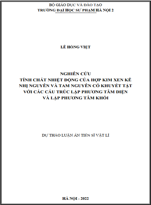 Luận án –  Nghiên cứu tính chất nhiệt động của hợp kim xen kẽ nhị nguyên và tam nguyên có khuyết tật với các cấu trúc lập phương tâm diện và lập phương tâm khối