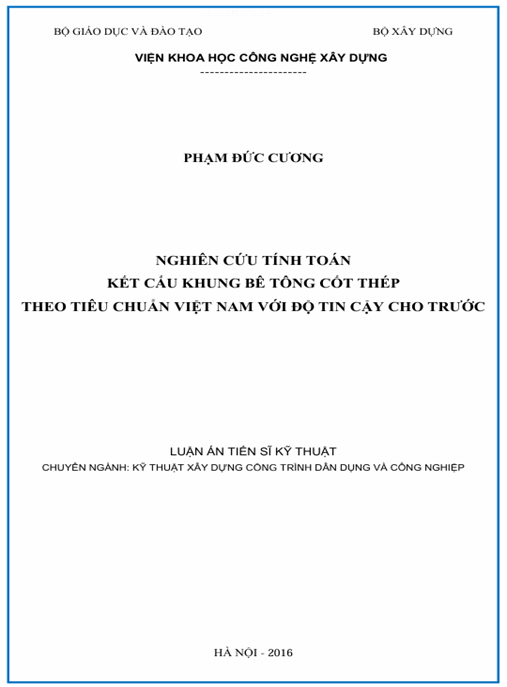 Luận án Nghiên cứu tính toán kết cấu khung bê tông cốt thép theo tiêu chuẩn Việt Nam với độ tin cậy cho trước
