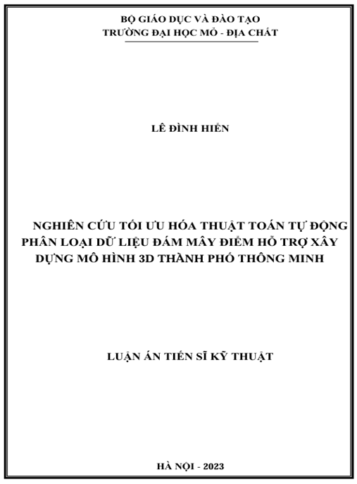Luận án – Nghiên cứu tối ưu hóa thuật toán tự động phân loại dữ liệu đám mây điểm hỗ trợ xây dựng mô hình 3D thành phố thông minh