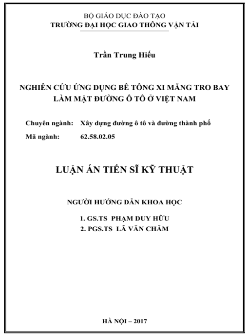Luận án Nghiên cứu ứng dụng BTXM tro bay làm mặt đường ô tô ở Việt Nam