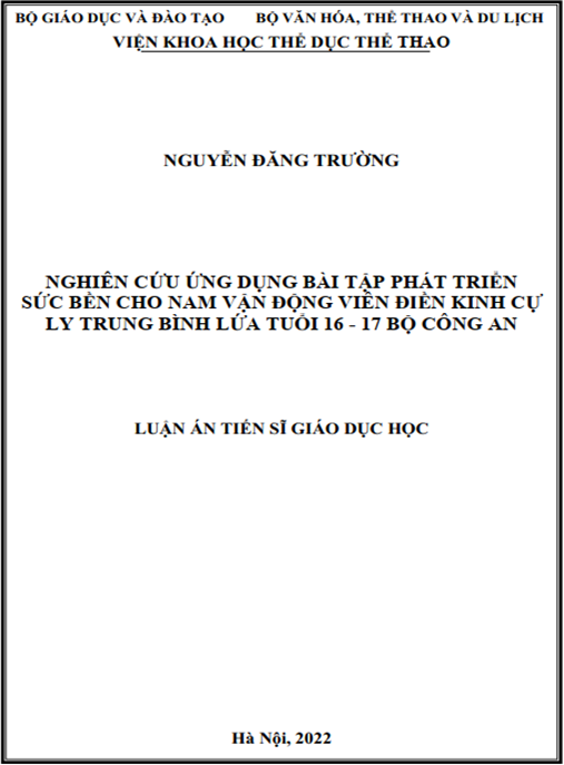 Luận án –  Nghiên cứu ứng dụng bài tập phát triển sức bền cho nam VĐV Điền kinh cự ly trung bình lứa tuổi 16-17 Bộ Công an