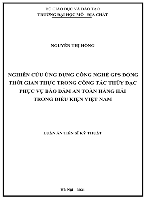 Luận án – Nghiên cứu ứng dụng công nghệ GPS động thời gian thực trong công tác thủy đạc phục vụ bảo đảm an toàn hàng hải trong điều kiện Việt Nam