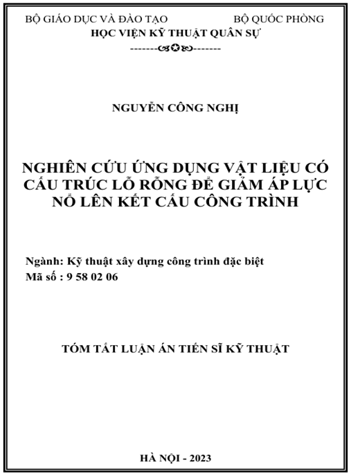 Luận án – Nghiên cứu ứng dụng vật liệu có cấu trúc lỗ rỗng để giảm áp lực nổ lên kết cấu công trình.