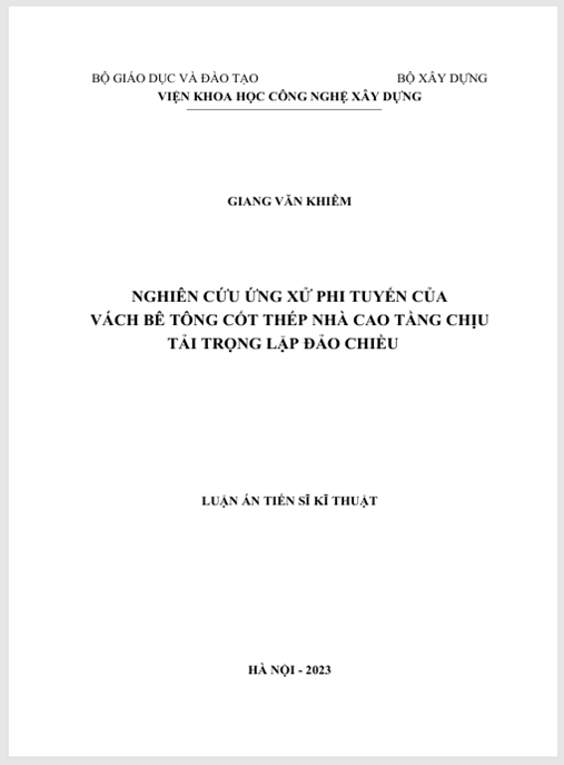 Luận án – Nghiên cứu ứng xử phi tuyến của vách bê tông cốt thép nhà cao tầng chịu tải trọng lặp đảo chiều