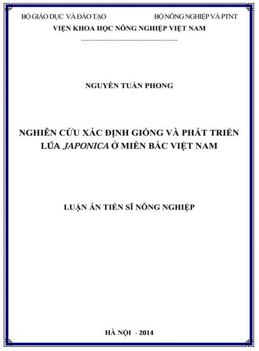 Luận án Nghiên cứu xác định giống và phát triển lúa japonica ở miền Bắc Việt Nam