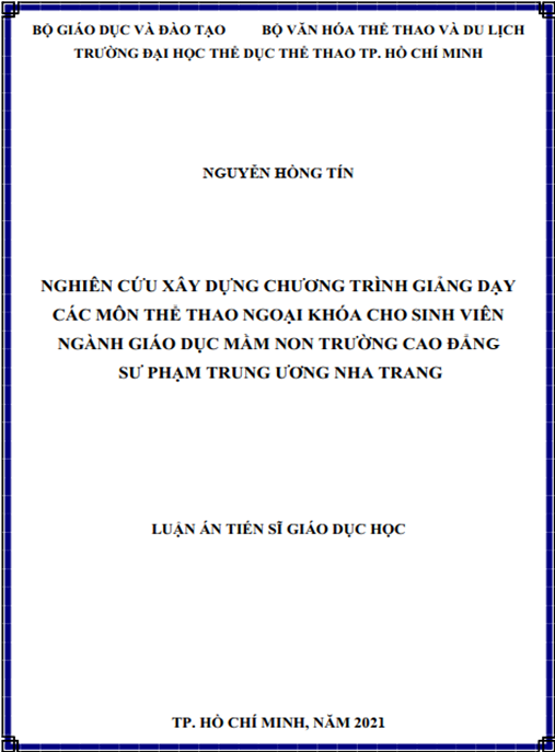 Luận án –  Nghiên cứu xây dựng chương trình giảng dạy các môn thể thao ngoại khóa cho sinh viên ngành giáo dục mầm non Trường Cao đẳng Sư phạm Trung ương Nha Trang