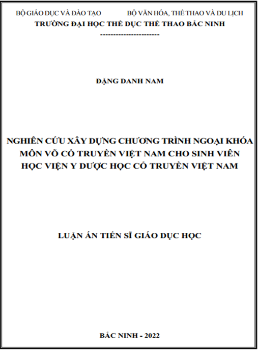 Luận án –  Nghiên cứu xây dựng chương trình ngoại khóa môn Võ cổ truyền Việt Nam cho sinh viên Học viện Y Dược học Cổ truyền Việt Nam