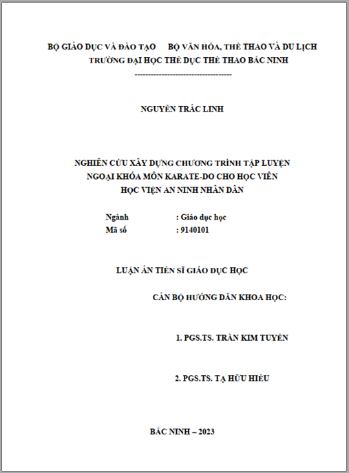 Luận án – Nghiên cứu xây dựng chương trình tập luyện ngoại khóa môn Karate-do cho học viên Học viện An ninh nhân dân