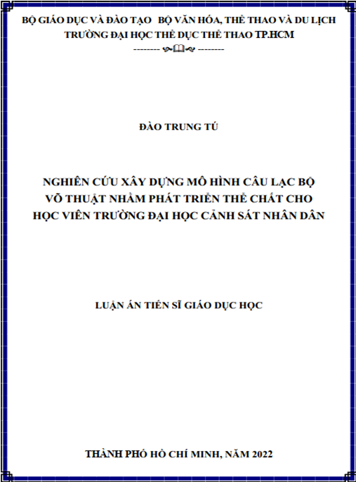 Luận án – Nghiên cứu xây dựng mô hình câu lạc bộ võ thuật nhằm phát triển thể chất cho học viên Trường Đại học Cảnh sát nhân dân