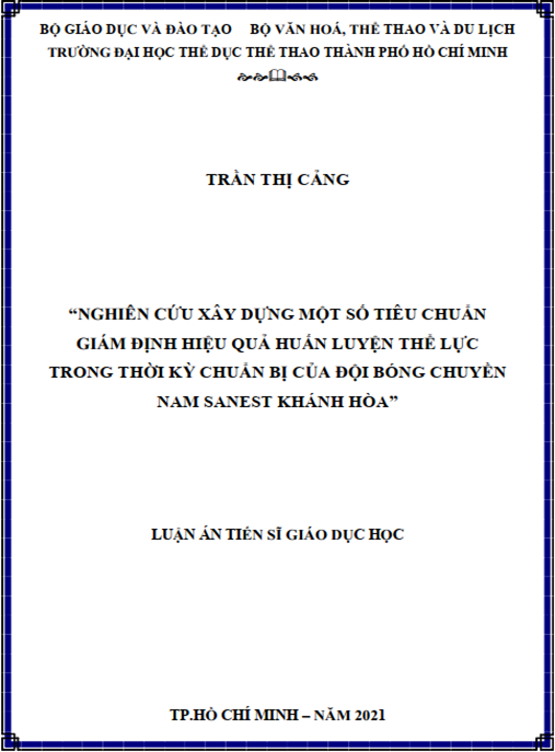 Luận án –  Nghiên cứu xây dựng một số tiêu chuẩn giám định hiệu quả huấn luyện thể lực trong thời kỳ chuẩn bị của đội bóng chuyền Sanest Khánh Hòa