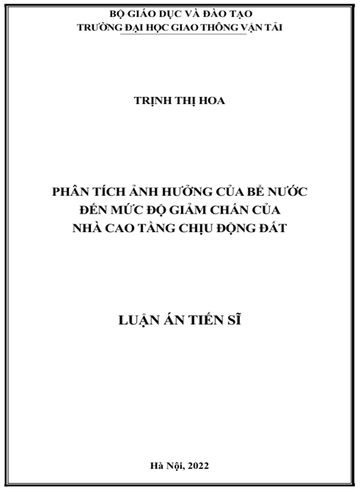 Luận án – Phân tích ảnh hưởng của bể nước đến mức độ giảm chấn của nhà cao tầng chịu động đất.