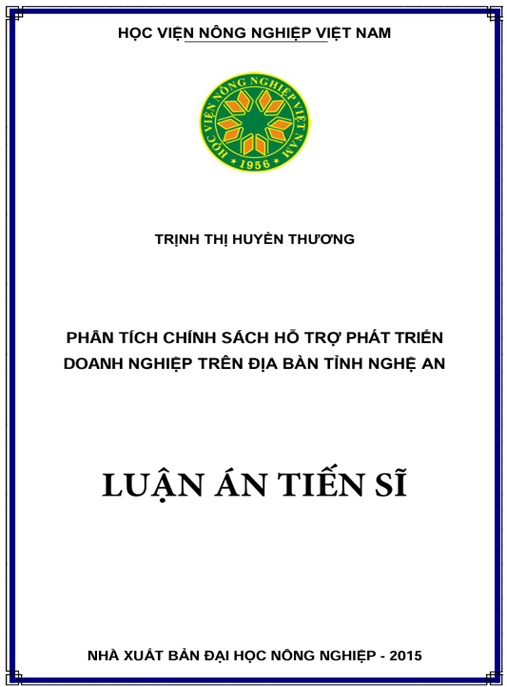 Luận án Phân tích chính sách hỗ trợ phát triển doanh nghiệp trên địa bàn tỉnh Nghệ An.