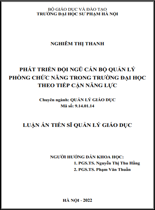 Luận án –  Phát triển đội ngũ cán bộ quản lý phòng chức năng trong trường đại học theo tiếp cận năng lực