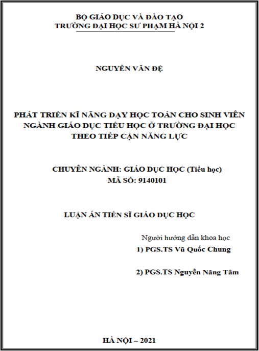 Luận án –  Phát triển kĩ năng dạy học toán cho sinh viên ngành Giáo dục Tiểu học ở trường đại học theo tiếp cận năng lực