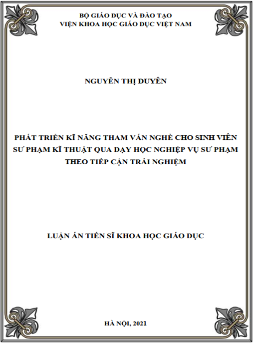 Luận án –  Phát triển kĩ năng tham vấn nghề cho sinh viên sư phạm kĩ thuật qua dạy học nghiệp vụ sư phạm theo tiếp cận trải nghiệm