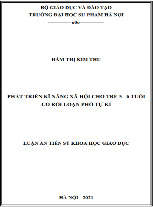 Luận án –  Phát triển kĩ năng xã hội cho trẻ 5 – 6 tuổi có rối loạn phổ tự kỉ