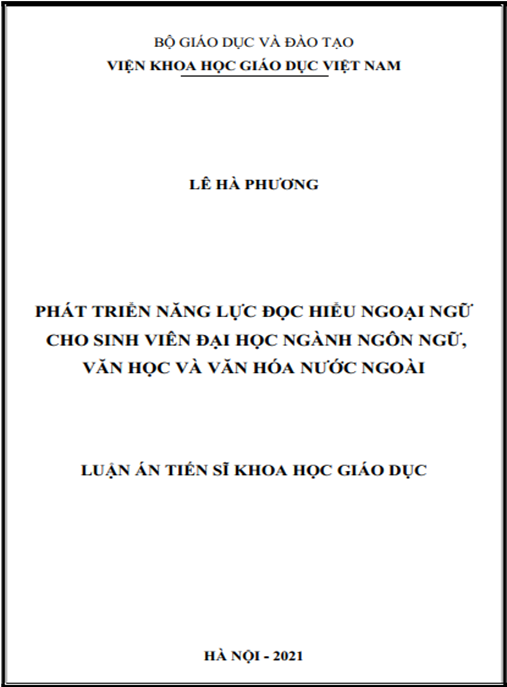 Luận án –  Phát triển năng lực đọc hiểu ngoại ngữ cho sinh viên đại học ngành Ngôn ngữ – văn học và văn hóa nước ngoài