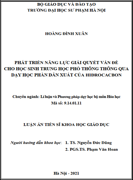 Luận án – Phát triển năng lực giải quyết vấn đề cho học sinh trung học phổ thông thông qua dạy học phần Dẫn xuất của Hiđrocacbon