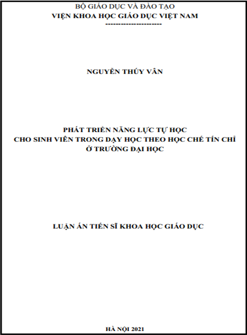 Luận án –  Phát triển năng lực tự học cho sinh viên trong dạy học theo học chế tín chỉ ở trường đại học
