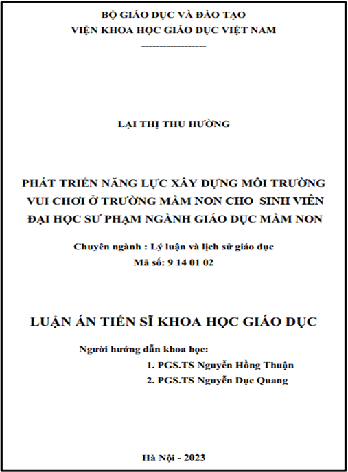 Luận án – Phát triển năng lực xây dựng môi trường vui chơi ở trường mầm non cho sinh viên đại học sư phạm ngành giáo dục mầm non