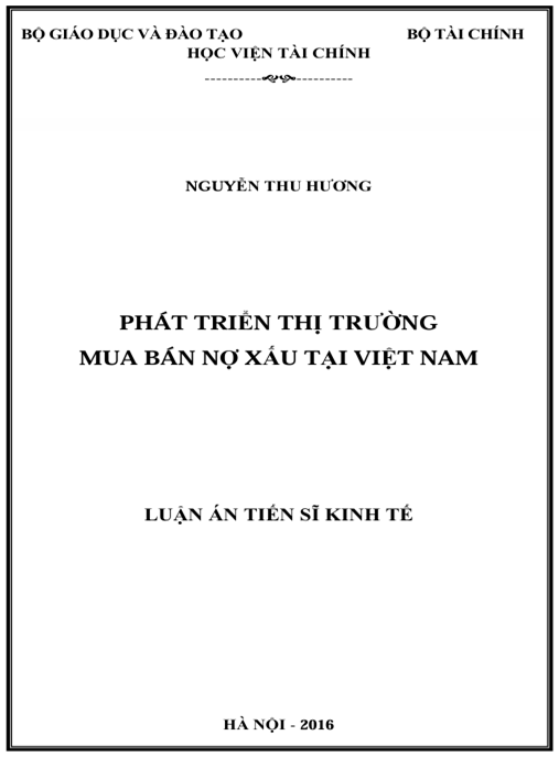 Luận án Phát triển thị trường mua bán nợ xấu tại Việt Nam