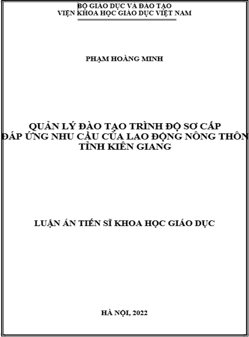 Luận án –  Quản lí đào tạo trình độ sơ cấp đáp ứng nhu cầu của lao động nông thôn tỉnh Kiên Giang