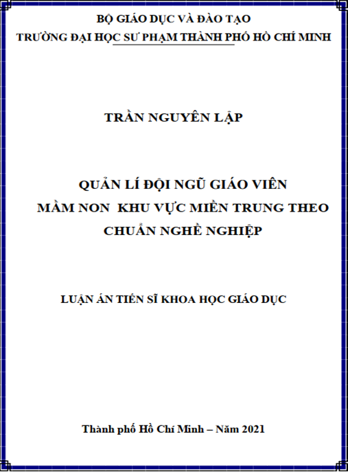 Luận án –  Quản lí đội ngũ giáo viên mầm non khu vực miền Trung theo chuẩn nghề nghiệp