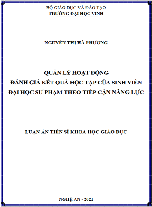 Luận án –  Quản lí hoạt động đánh giá kết quả học tập của sinh viên đại học sư phạm theo tiếp cận năng lực