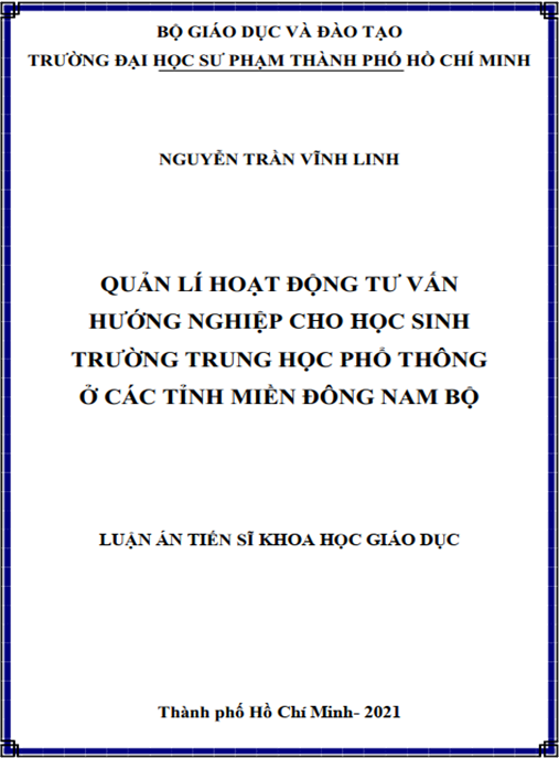 Luận án –  Quản lí hoạt động tư vấn hướng nghiệp cho học sinh trường trung học phổ thông ở các tỉnh miền Đông Nam Bộ