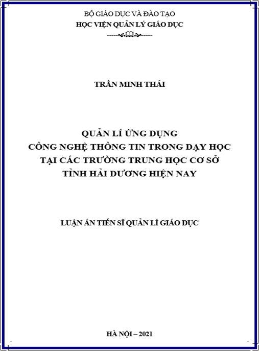 Luận án –  Quản lí ứng dụng công nghệ thông tin trong các trường trung học cơ sở tỉnh Hải Dương trong bối cảnh hiện nay