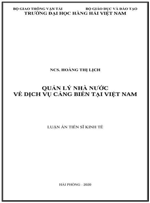 Luận án Quản lý Nhà nước về dịch vụ cảng biển tại Việt Nam