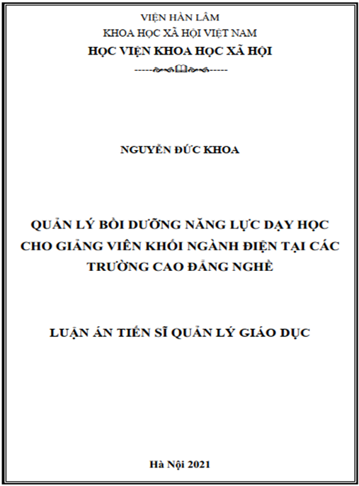 Luận án –  Quản lý bồi dưỡng năng lực dạy học cho giảng viên khối ngành điện tại các trương cao đẳng