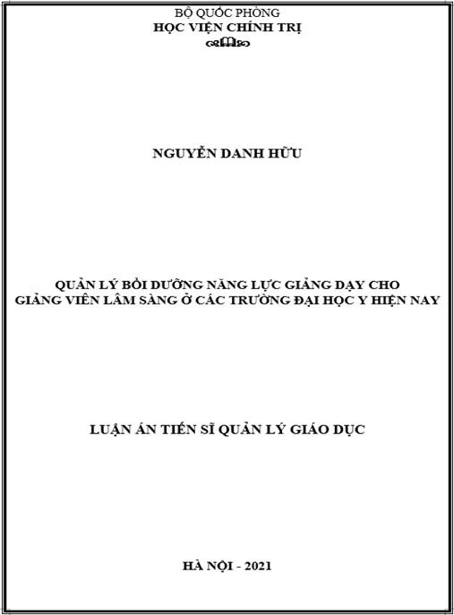 Luận án – Quản lý bồi dưỡng năng lực giảng dạy cho giảng viên lâm sàng ở các trường đại học y hiện nay