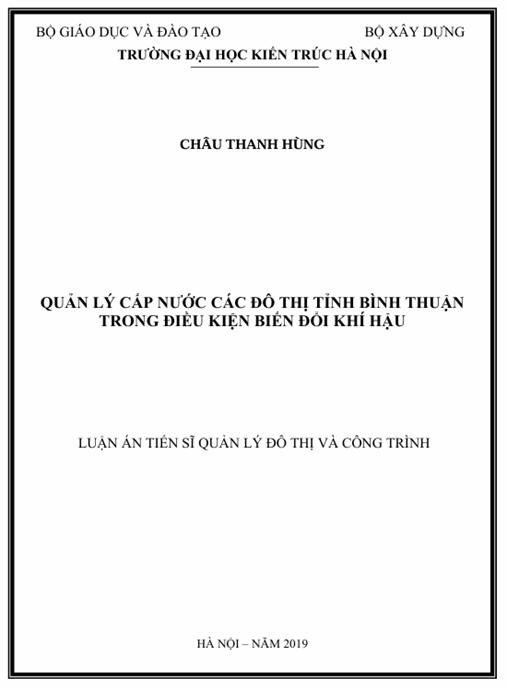 Luận án Quản lý cấp nước các đô thị tỉnh Bình Thuận trong điều kiện biến đổi khí hậu.