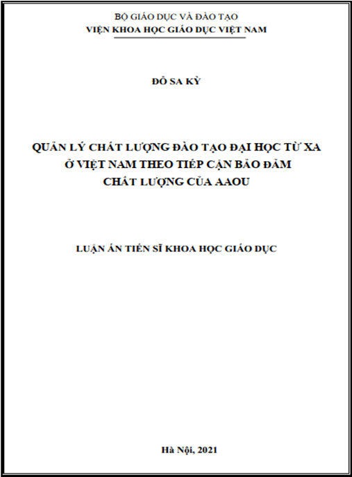 Luận án –  Quản lý chất lượng đào tạo đại học từ xa ở Việt Nam theo tiếp cận đảm bảo chất lượng của AAOU